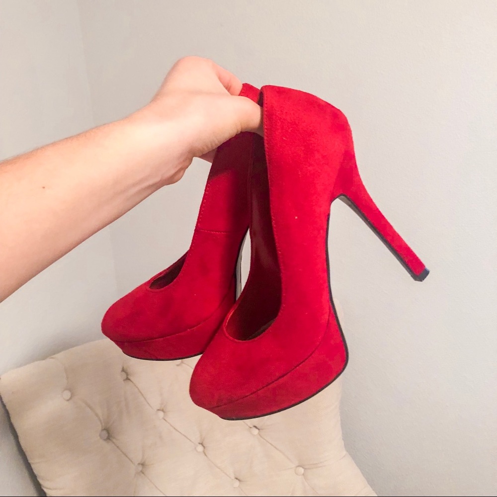 Brash red platform heels